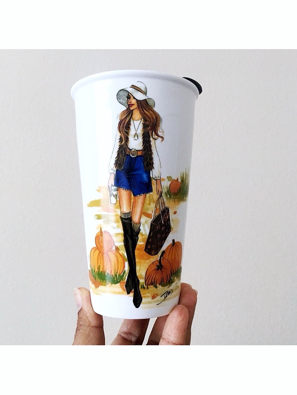 Rongrong Girl Pumpkins Coffee Fall Fashion Girl Travel Tumbler